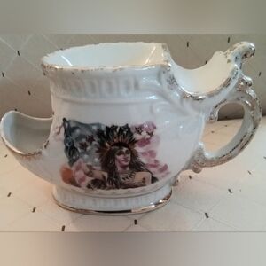 Vintage Ceramic Shaving Scuttle Mug with Native American Design